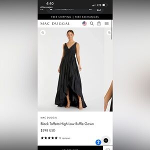 Mac Duggal Elegant Black Ruffle Evening Gown